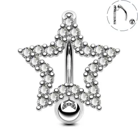 14G Star Shape Clear CZ Reverse Dangle Belly Ring