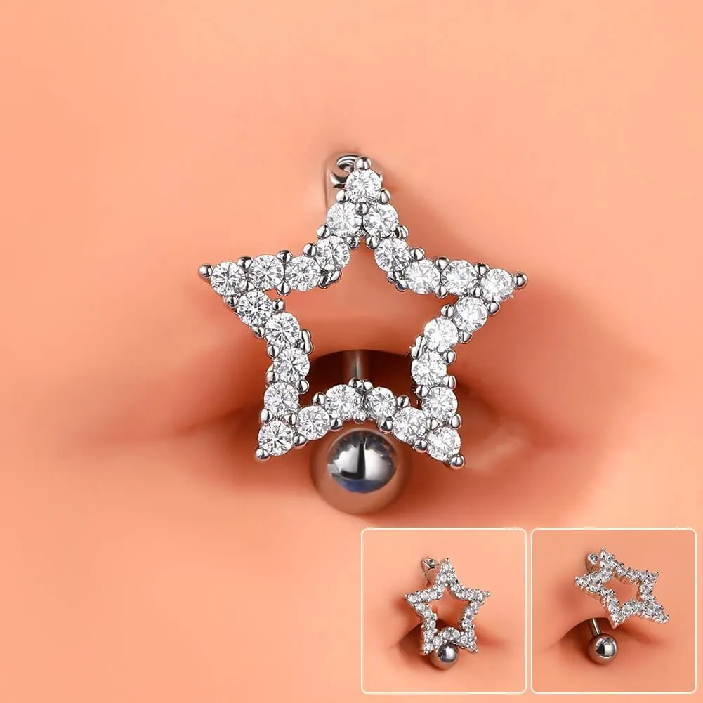 14G Star Shape Clear CZ Reverse Dangle Belly Ring