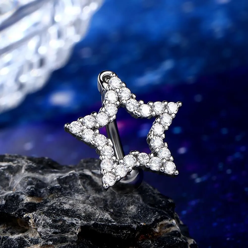 14G Star Shape Clear CZ Reverse Dangle Belly Ring