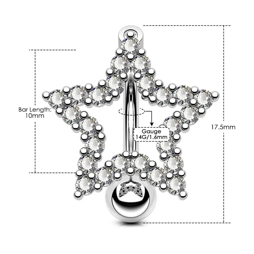 14G Star Shape Clear CZ Reverse Dangle Belly Ring