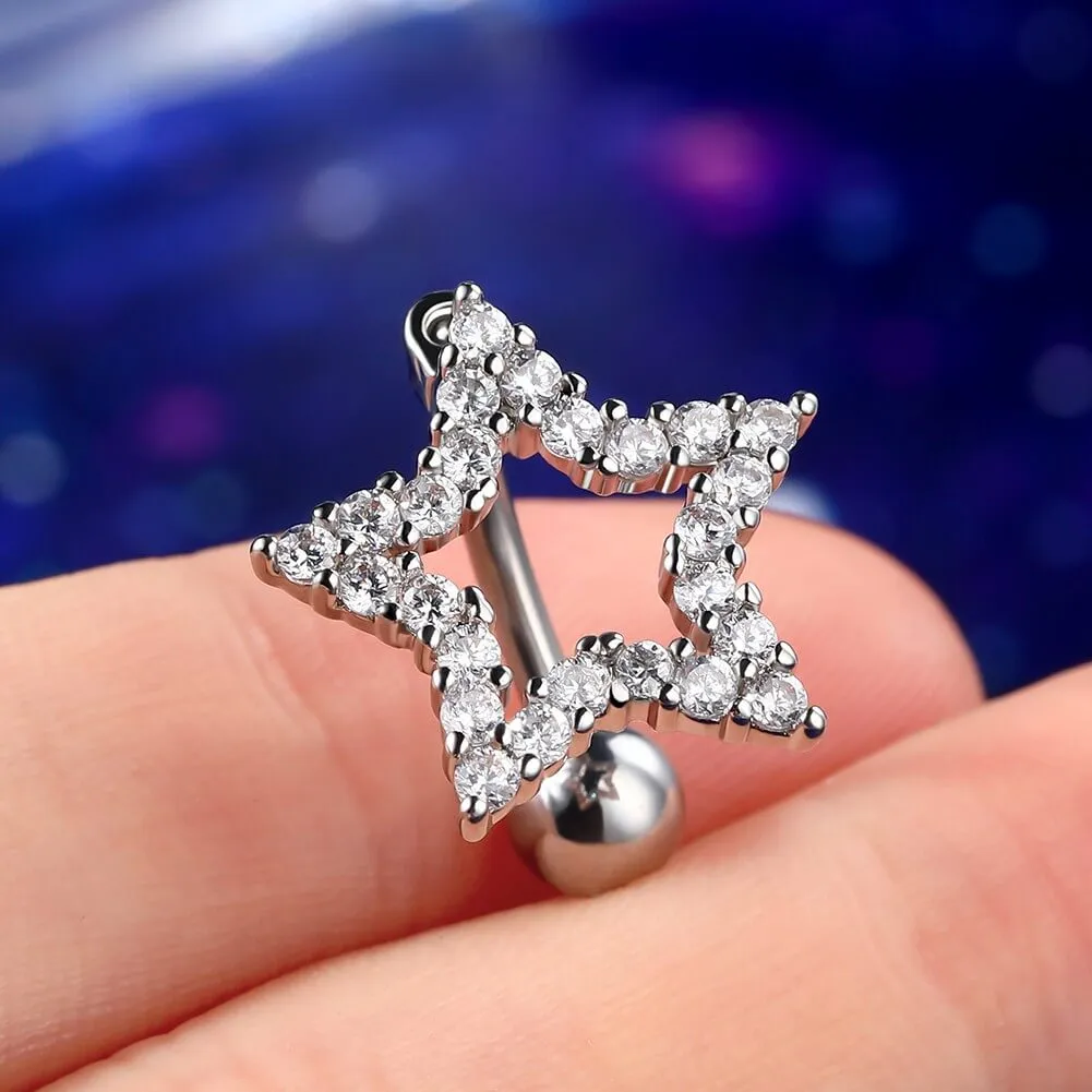 14G Star Shape Clear CZ Reverse Dangle Belly Ring