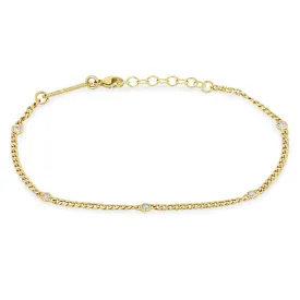 14k Extra Small Curb Chain Bracelet with 5 Floating Diamonds