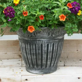 34cm Floral Fluted Planter Silver Plant Pot