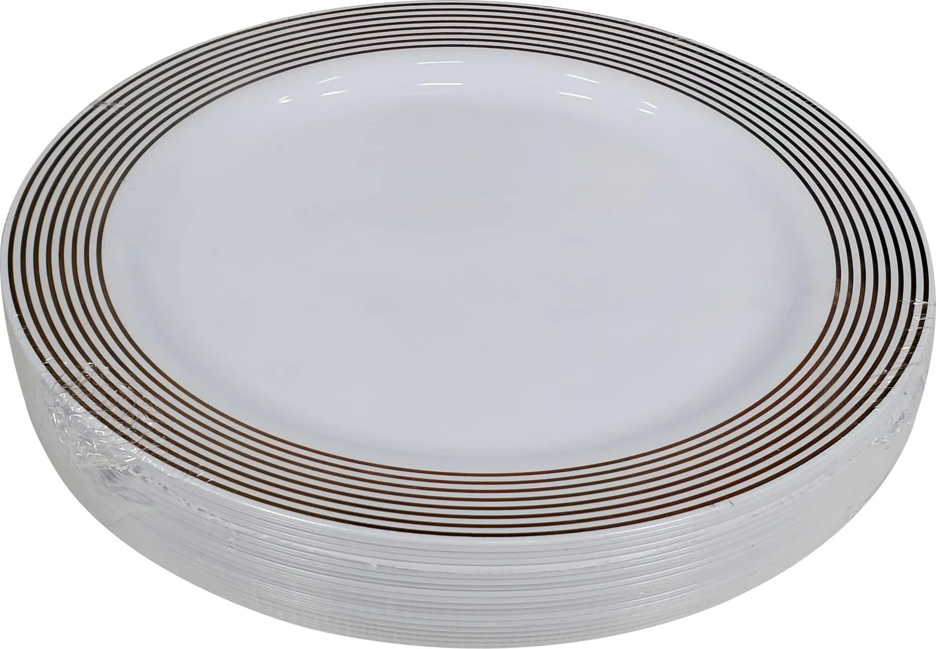 9" Round Plastic Plate - White/Gold - NRP90-2