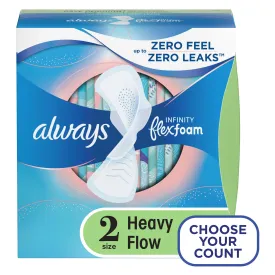 Always Infinity Feminine Pads with wings, Size 2, Heavy Absorbency, unscented, 46 Ct