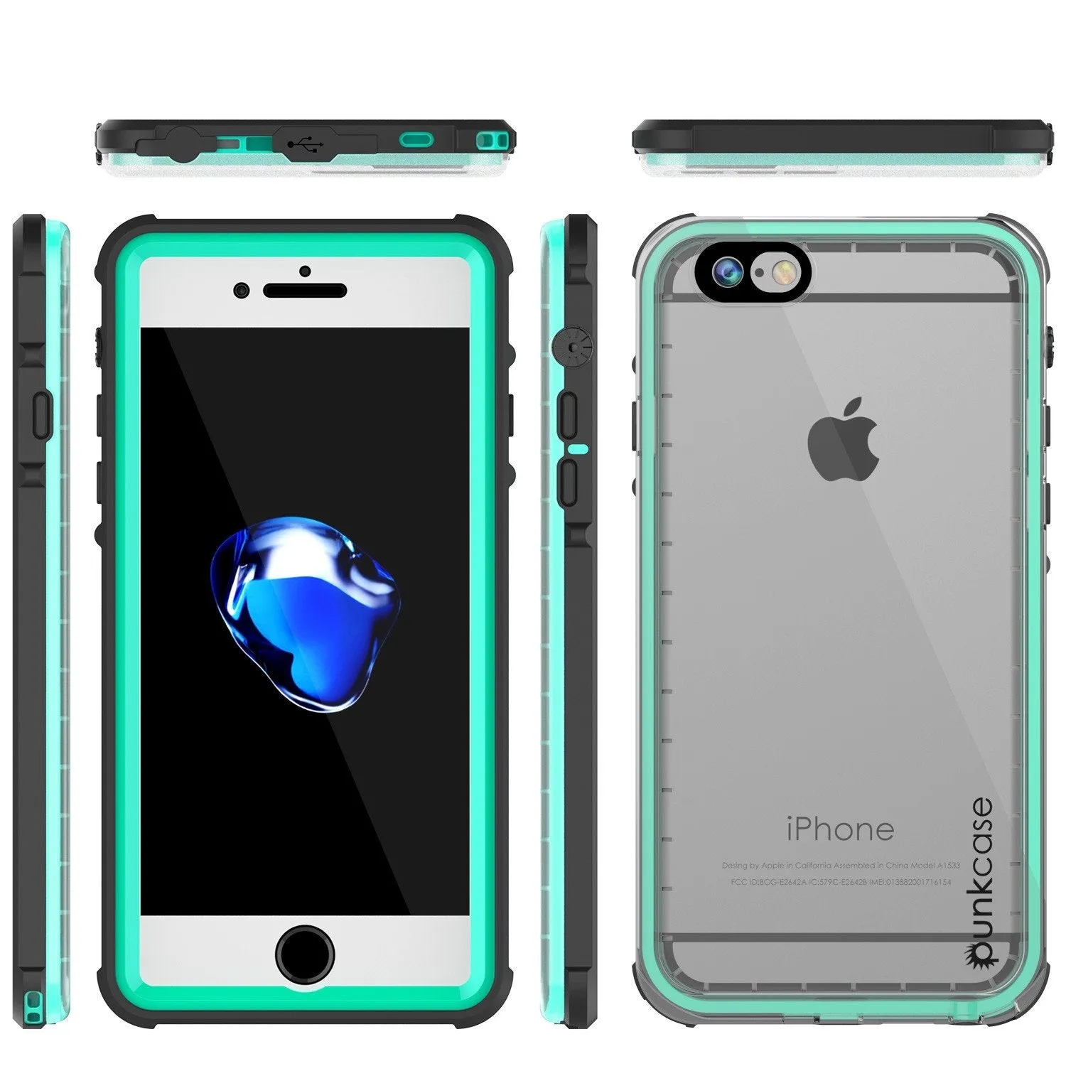 Apple iPhone 8 Waterproof Case, PUNKcase CRYSTAL Teal W/ Attached Screen Protector  | Warranty