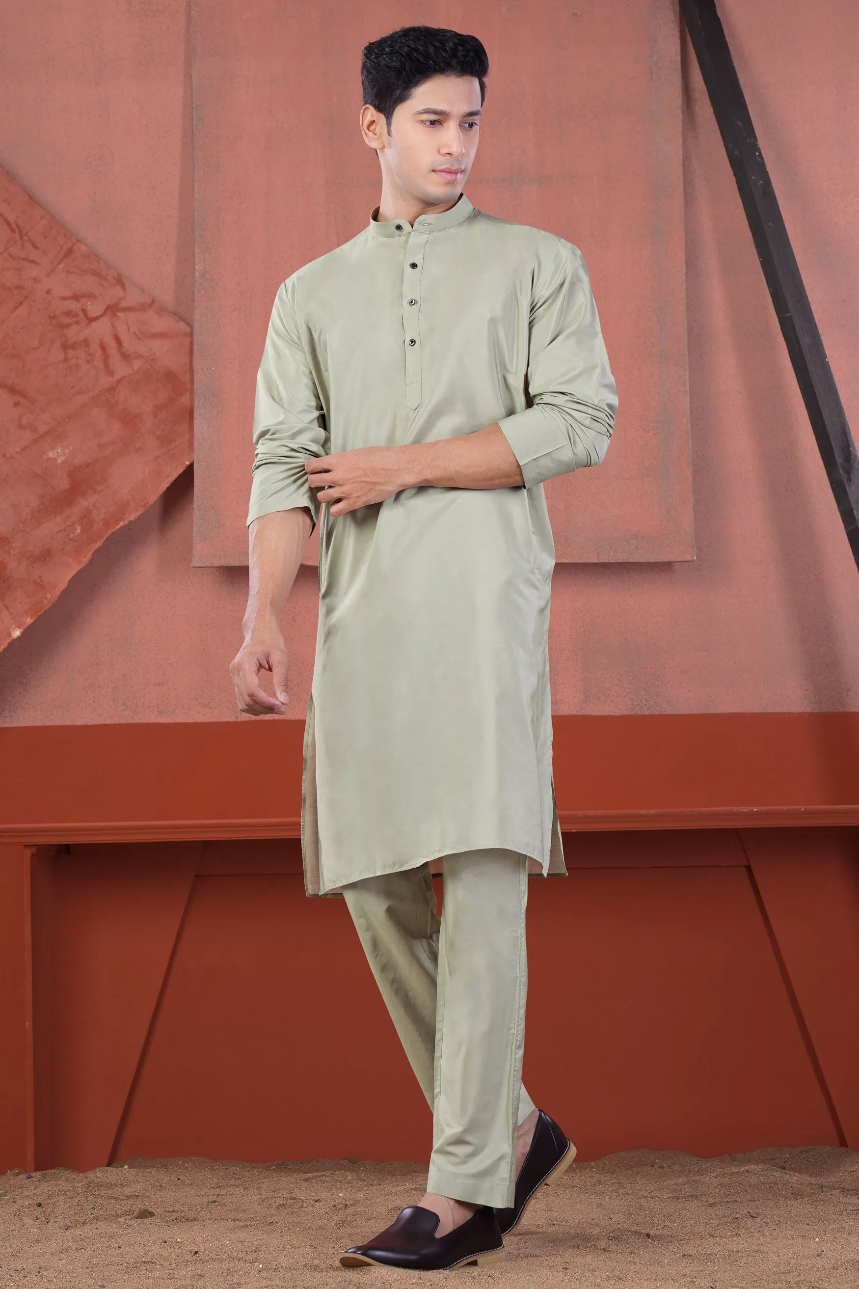 Artichoke Gray Subtle Sheen Viscose Kurta Set