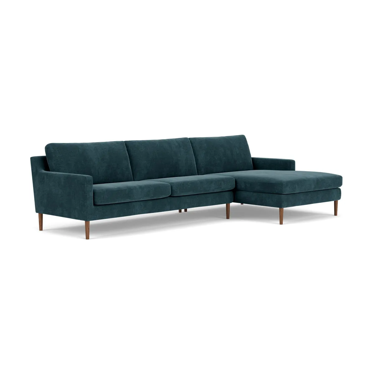 Astha Fabric Right Chaise Sofa (Walnut Natural, Dust Blue)