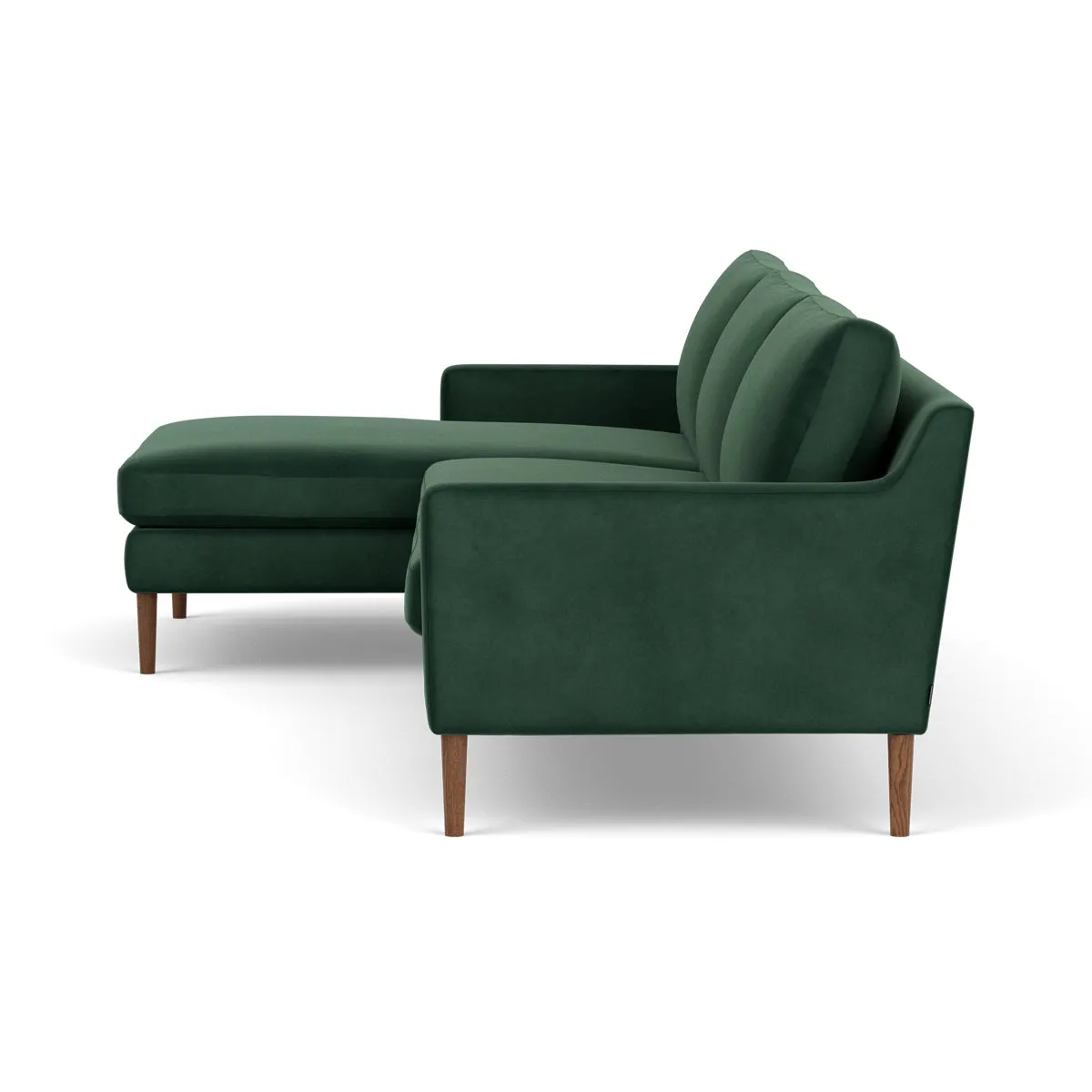 Astha Velvet Left Chaise Sofa (Walnut Natural, Lux Dark Green)