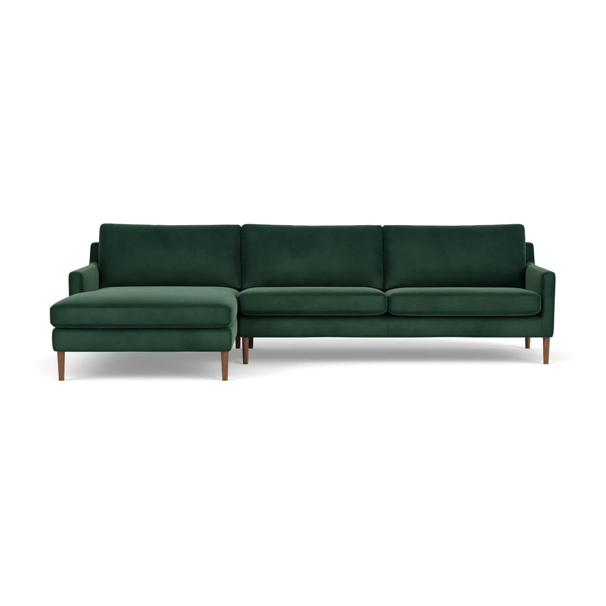 Astha Velvet Left Chaise Sofa (Walnut Natural, Lux Dark Green)