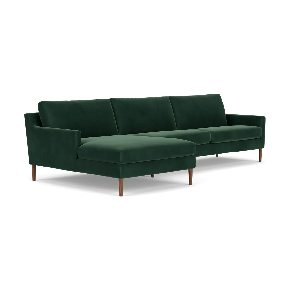 Astha Velvet Left Chaise Sofa (Walnut Natural, Lux Dark Green)