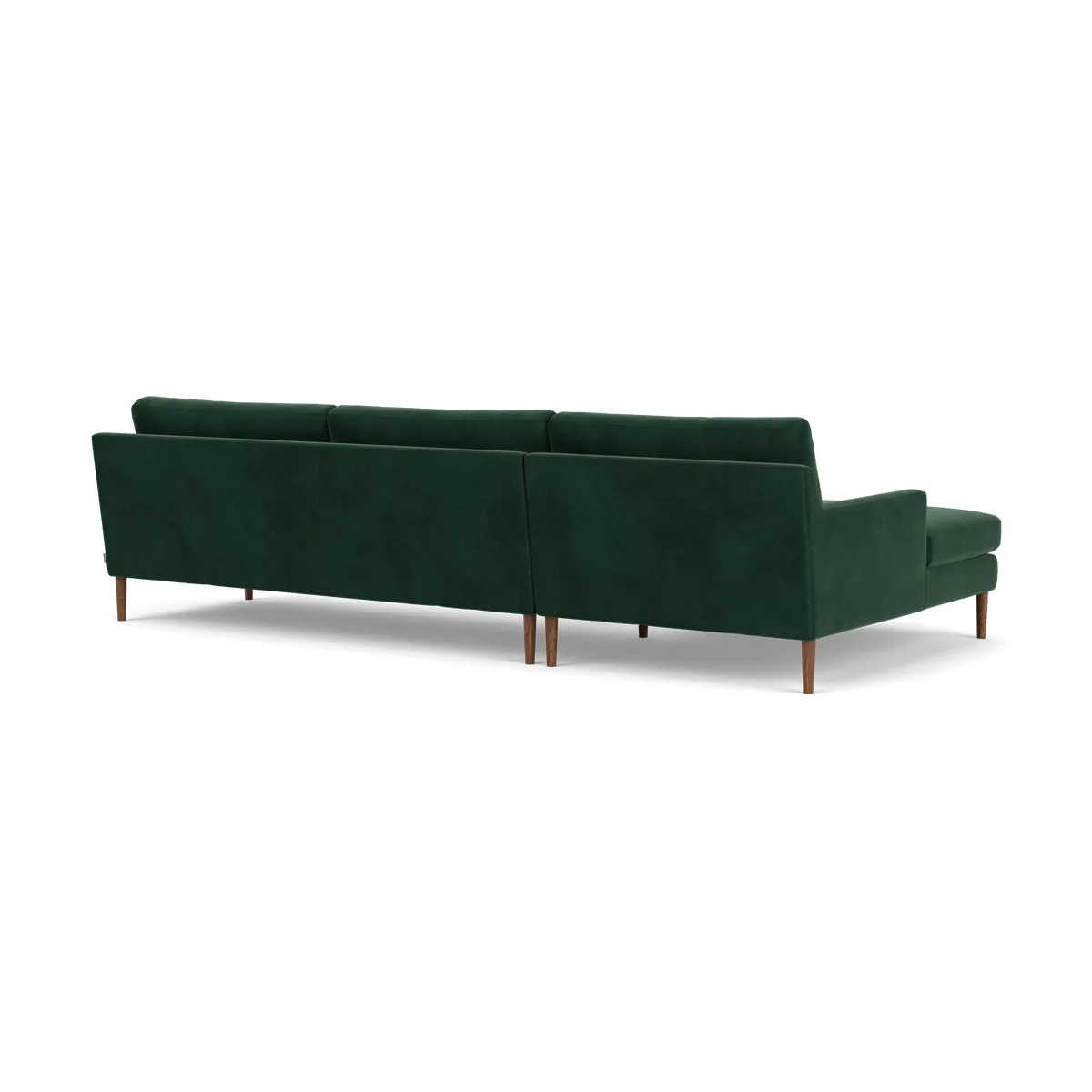 Astha Velvet Left Chaise Sofa (Walnut Natural, Lux Dark Green)