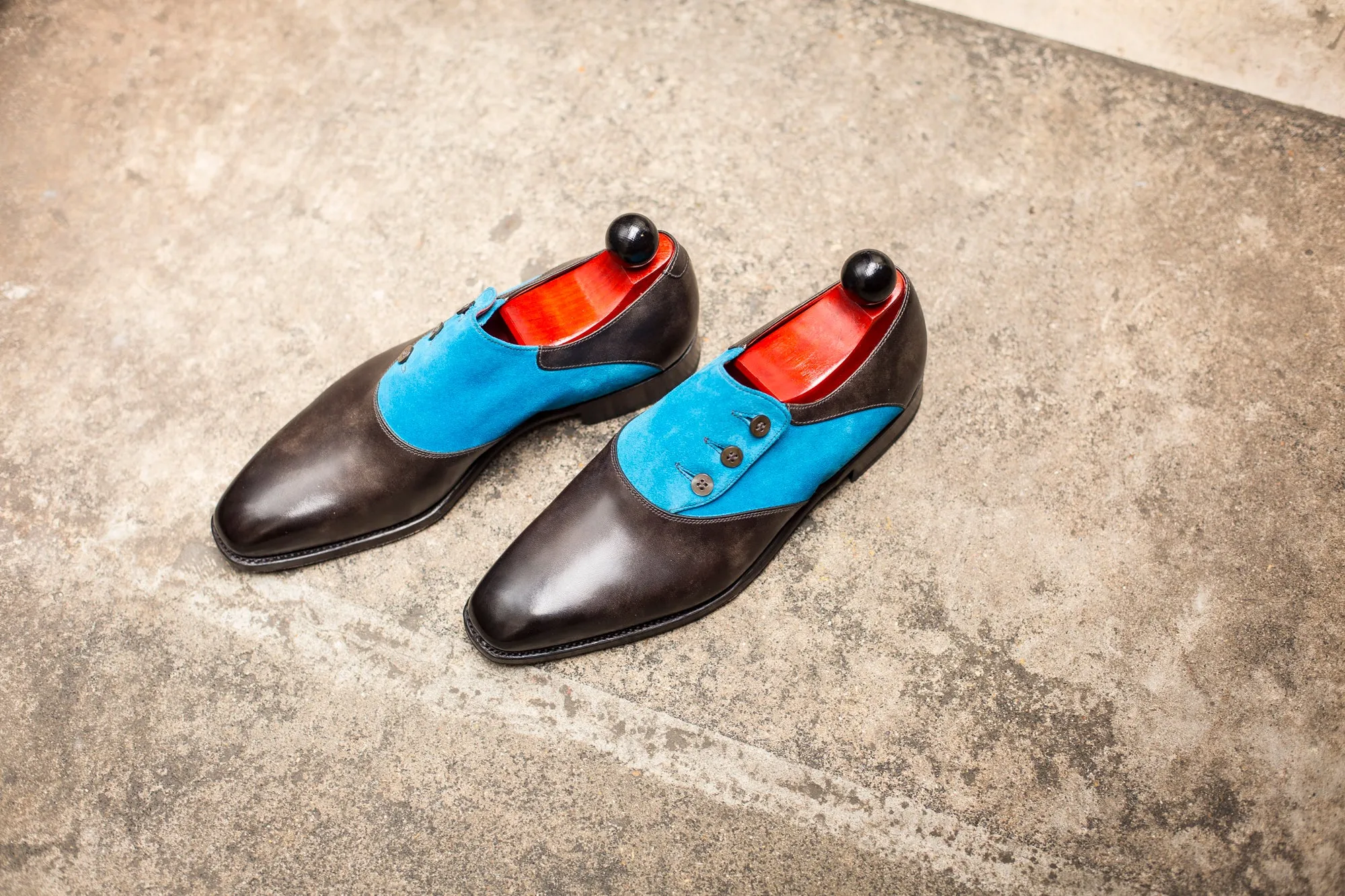 Aurora - MTO - Grey Museum Calf / Turquoise Suede - LPB Last - Single Leather Sole