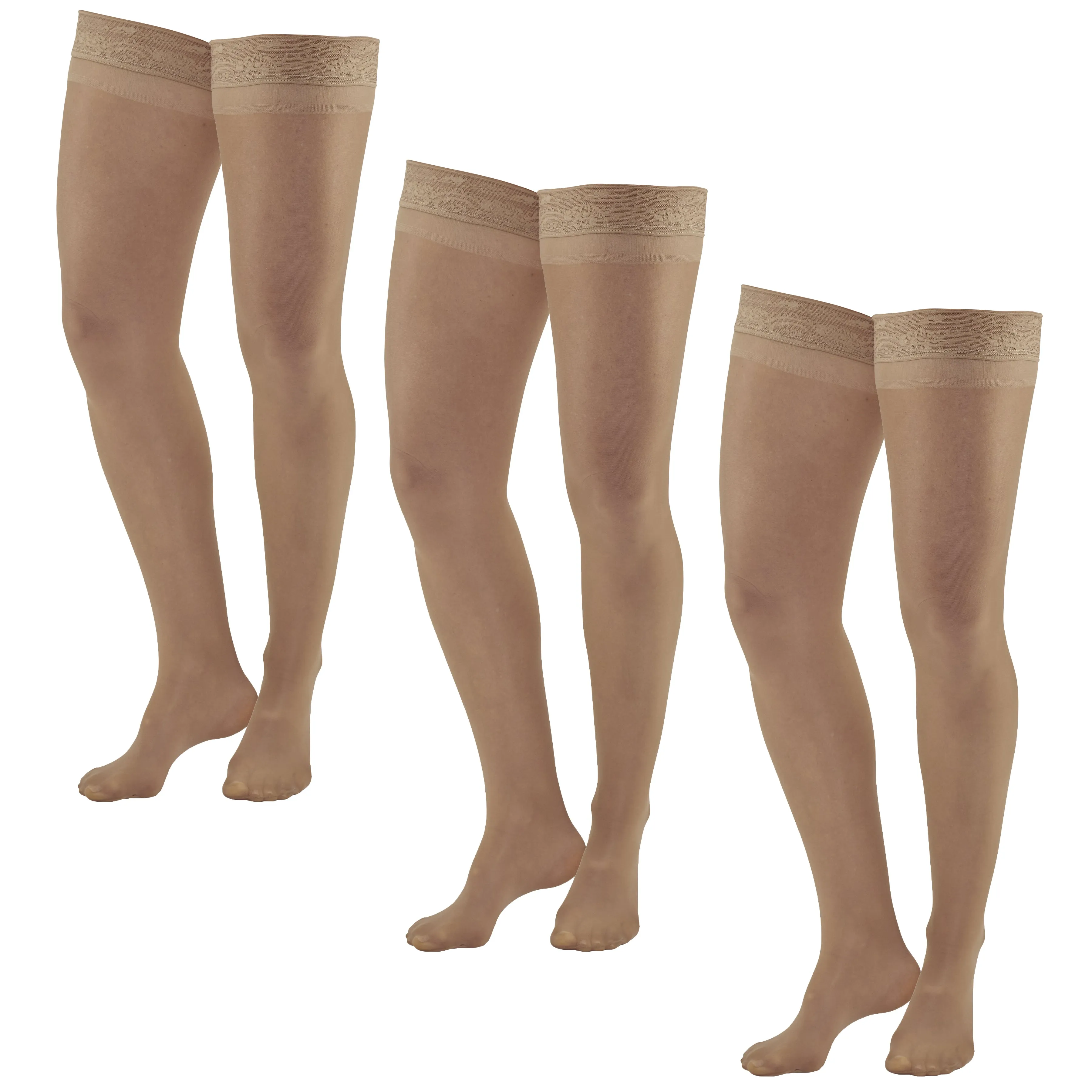 AW Style 74 Soft Sheer Thigh Highs w/Band - 8-15 mmHg (3 Pack)