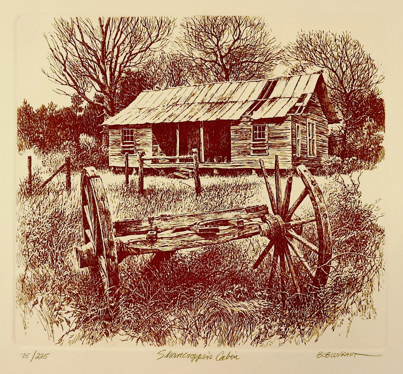 Bob Wygant Etching Sharcroppers Cabin Print