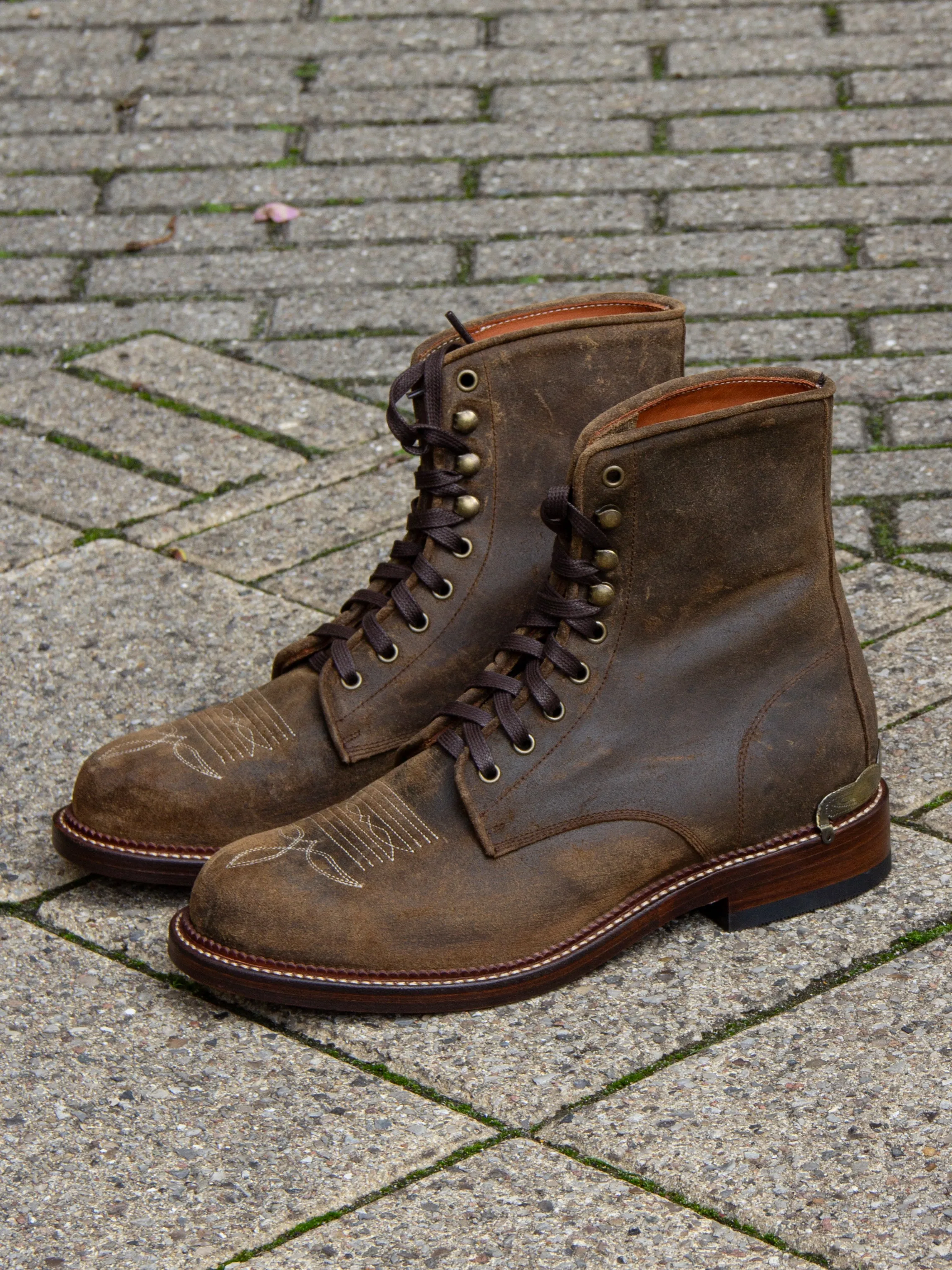 Bright Shoemakers, Western Lace Boot, Mole Rough-Out