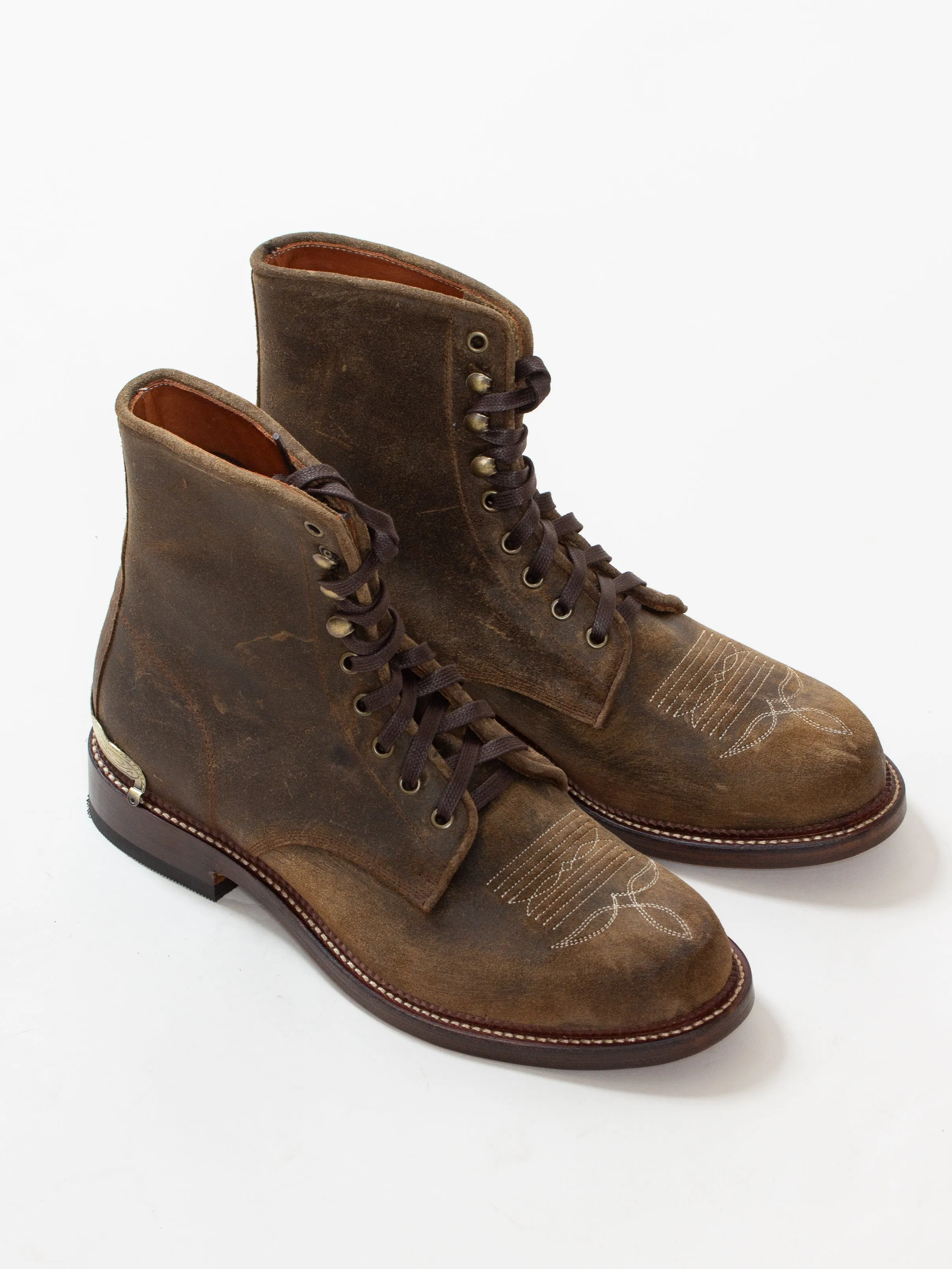 Bright Shoemakers, Western Lace Boot, Mole Rough-Out