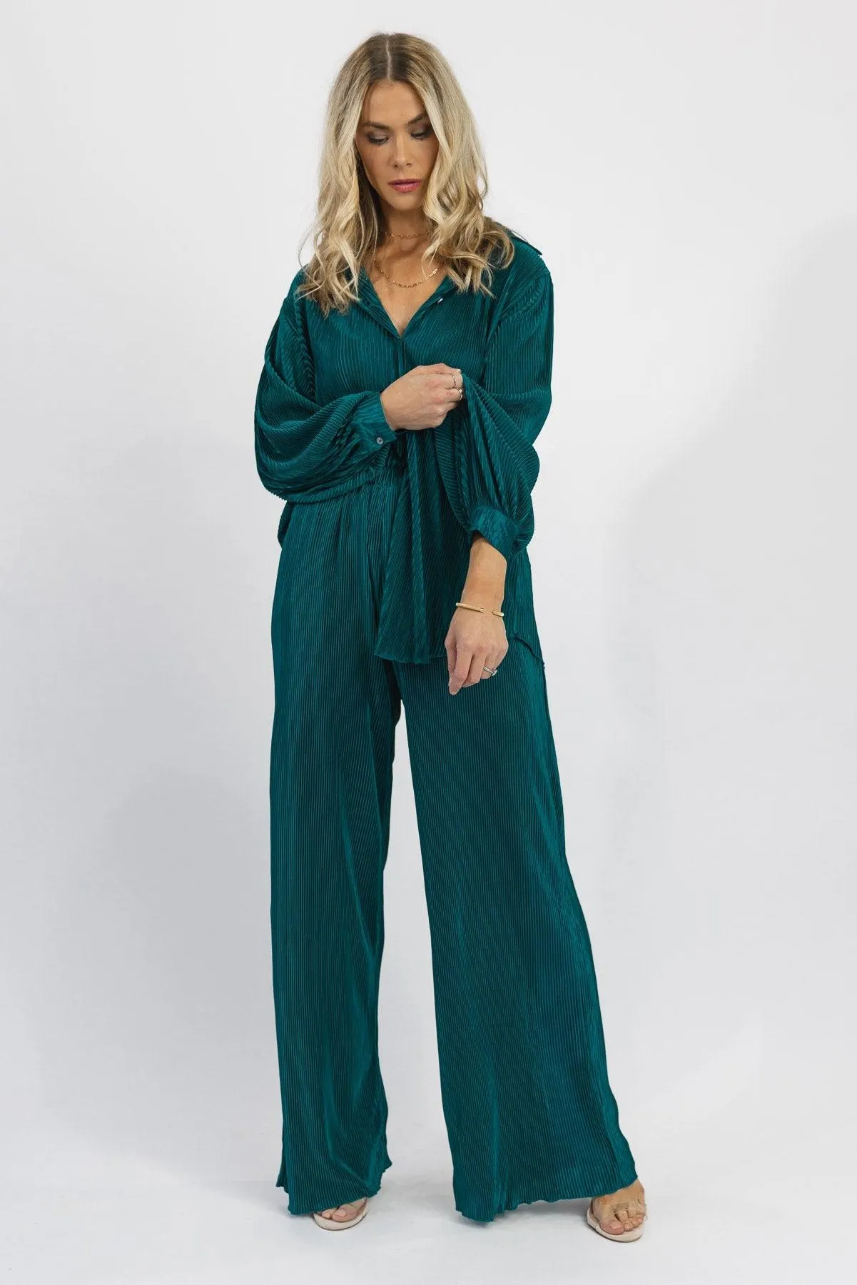 Catch Feelings Teal Plisse Set - Final Sale