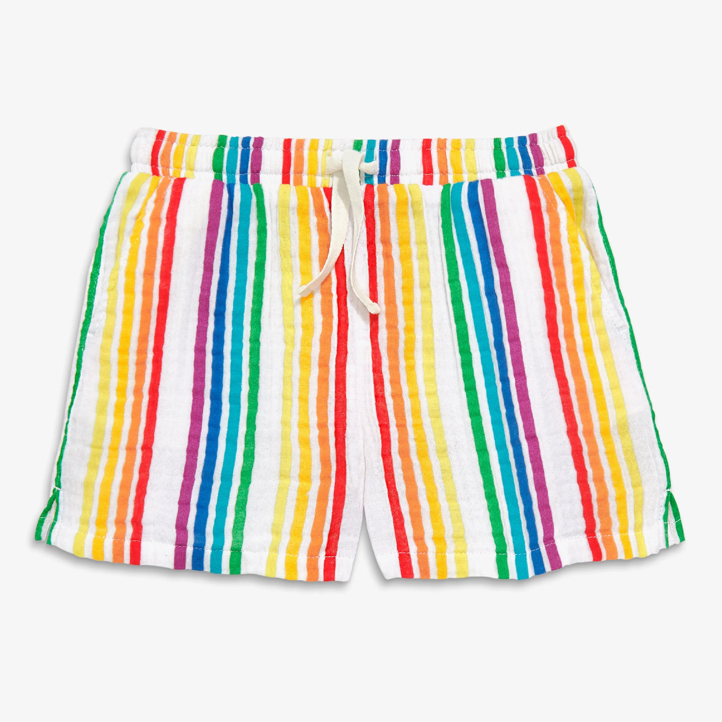 Clearance cotton gauze beach short in mini rainbow stripe