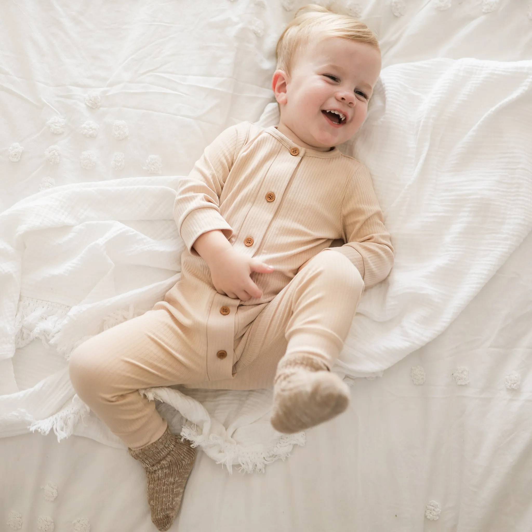 Cozy Long Sleeve Louie Romper - Oatmeal