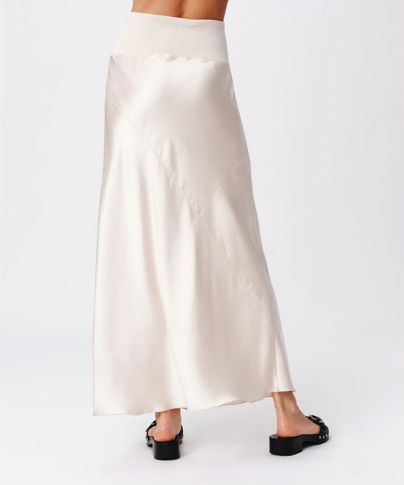 Cracked Satin Bias Maxi Skirt - Vanilla Mist