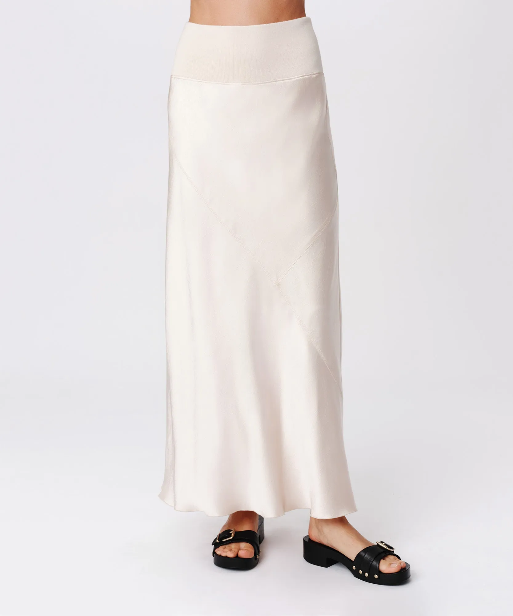 Cracked Satin Bias Maxi Skirt - Vanilla Mist