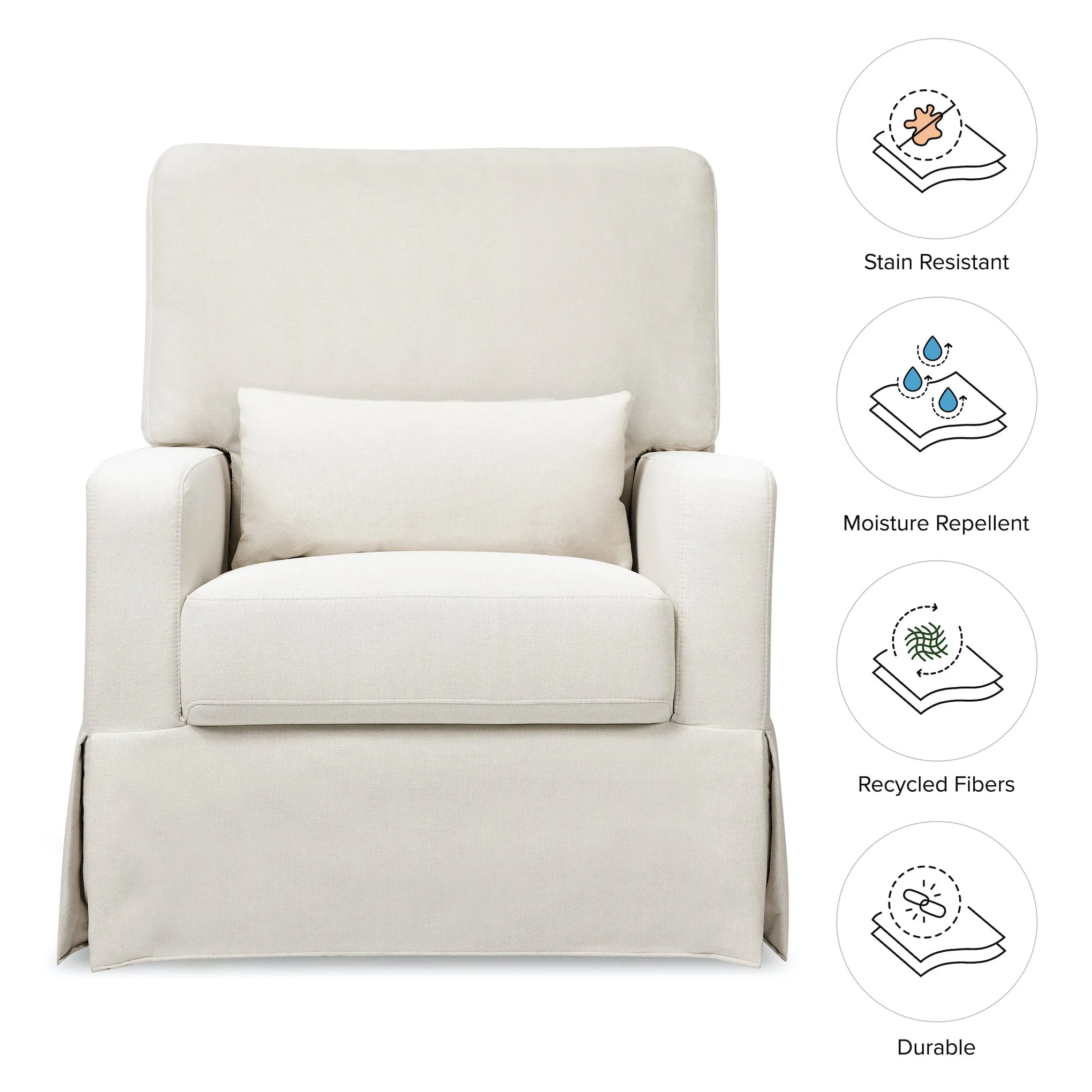 Crawford Pillowback Comfort Swivel Glider in Eco-Performance Fabric - Cream