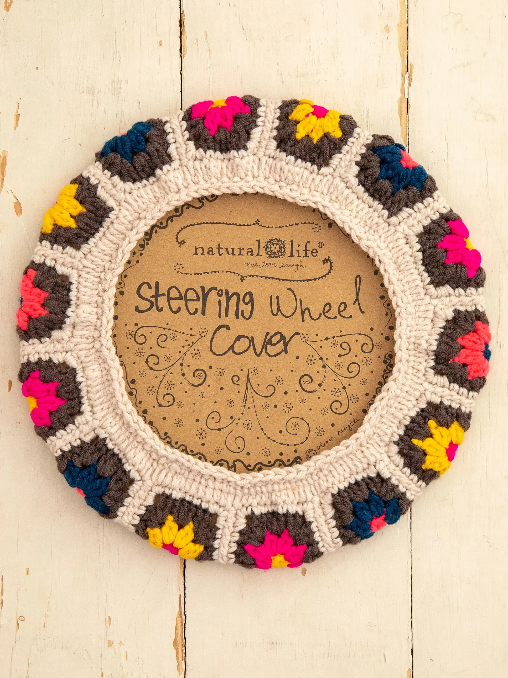 Crochet Steering Wheel Cover, 15" - Cream