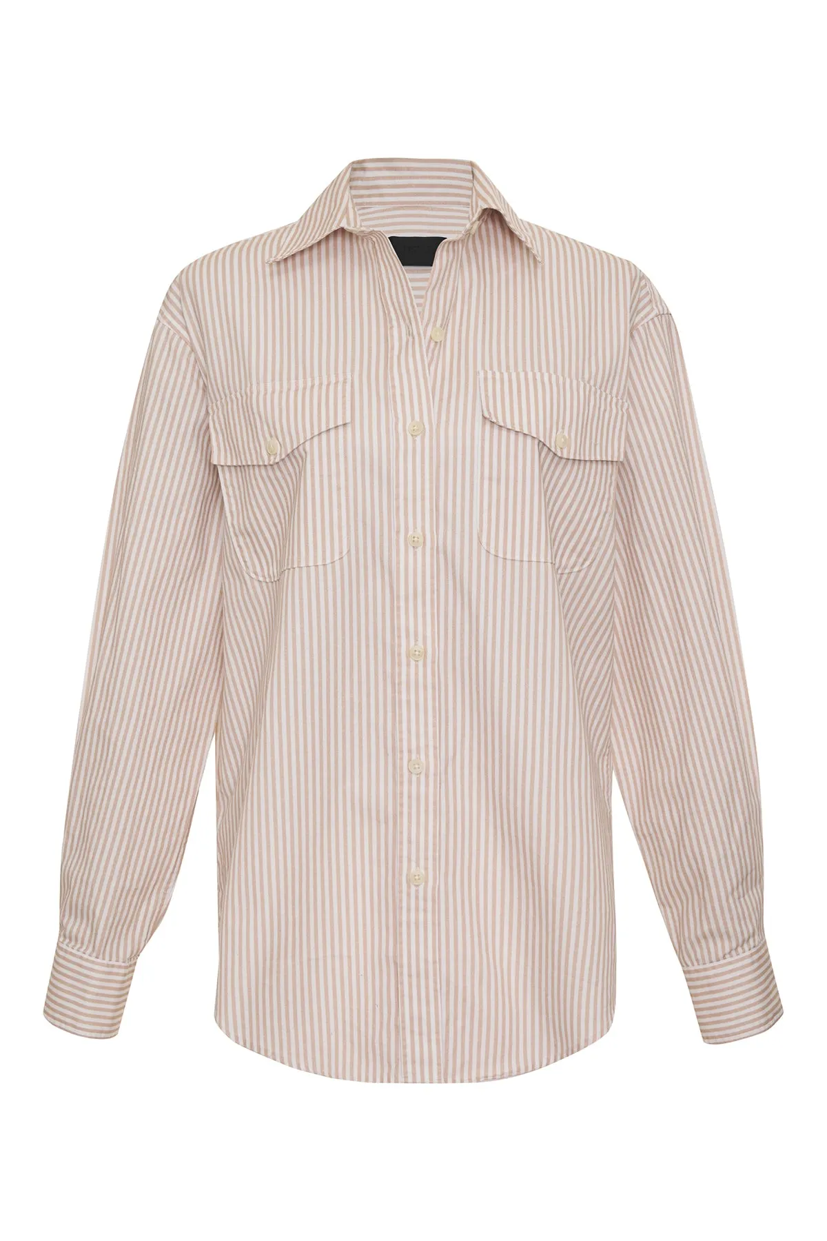 DSTLD 90s Button Down in Khaki White Stripe