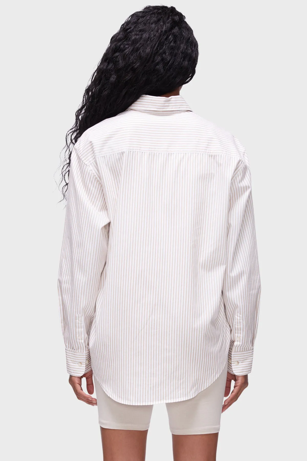 DSTLD 90s Button Down in Khaki White Stripe