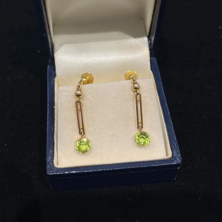 Edwardian Yellow Gold Peridot Earrings