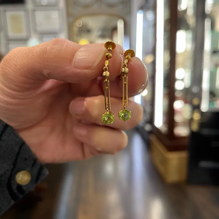 Edwardian Yellow Gold Peridot Earrings