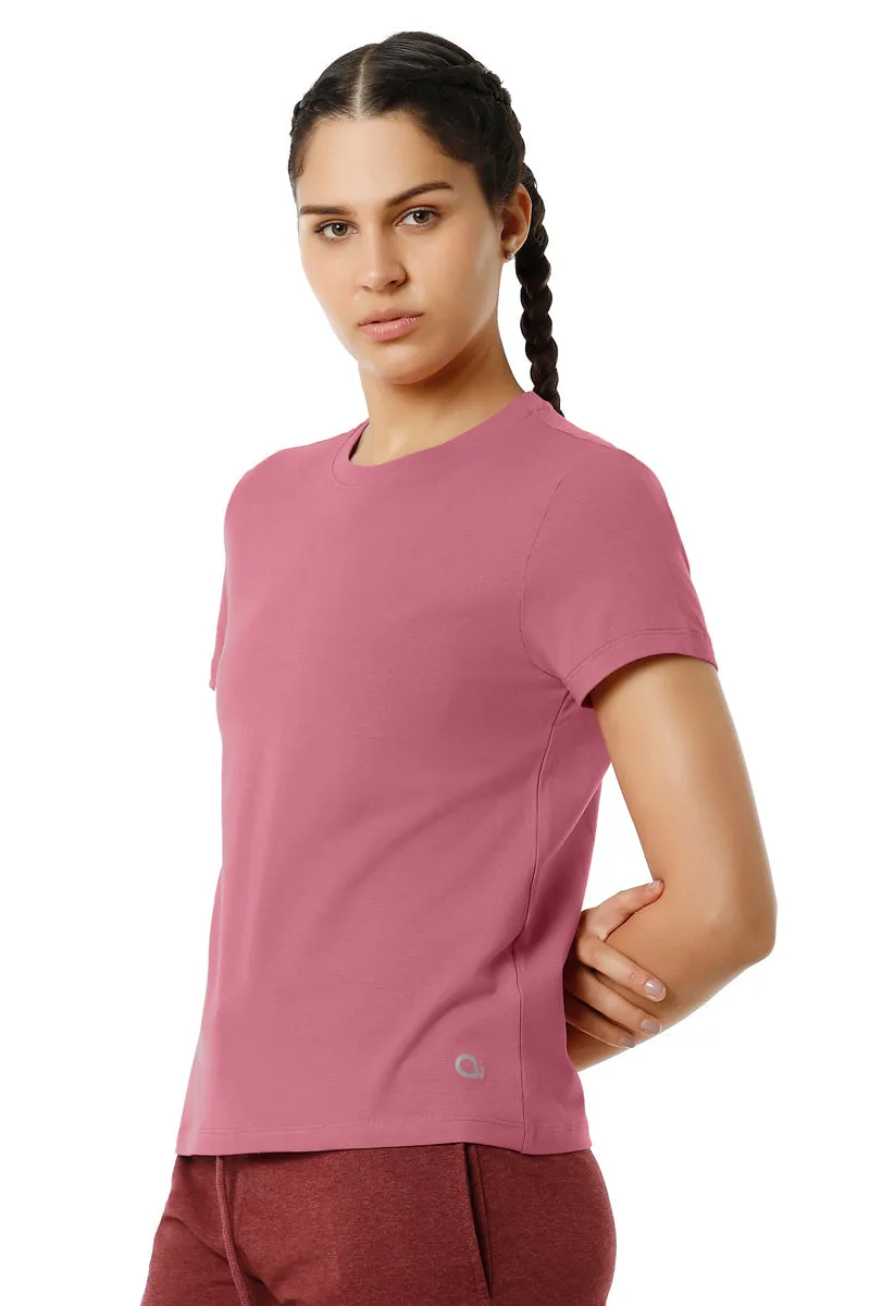 Essential Basic Short Sleeve Round Neck T-Shirt - Heather Rose