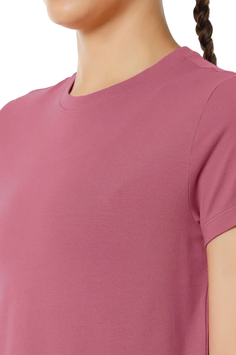 Essential Basic Short Sleeve Round Neck T-Shirt - Heather Rose