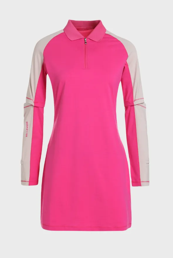 Half-Zip Two-Way Long and Half Sleeves Mini Dress