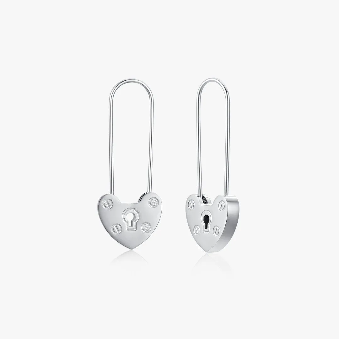 Heart Locket Safety Pin Earrings