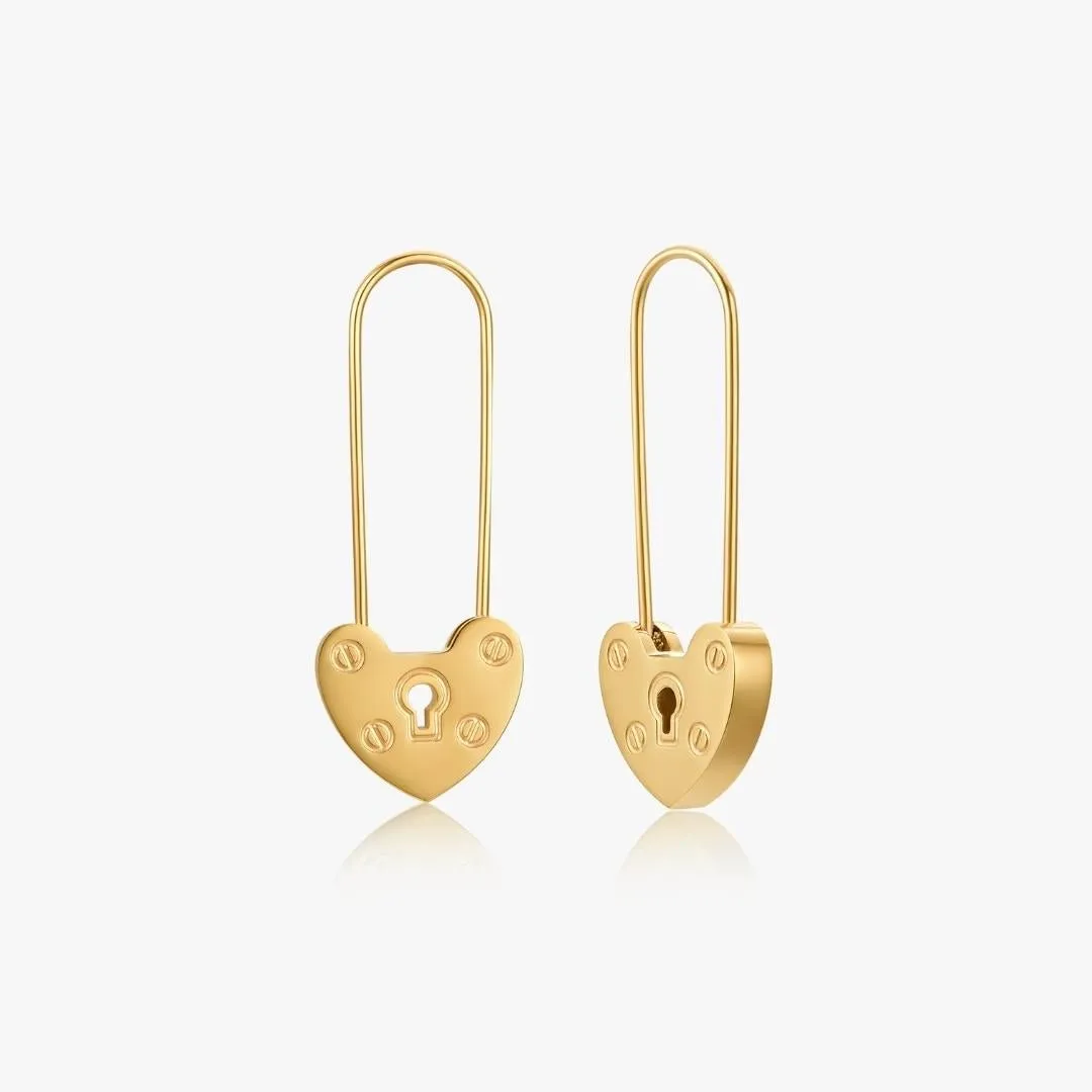 Heart Locket Safety Pin Earrings