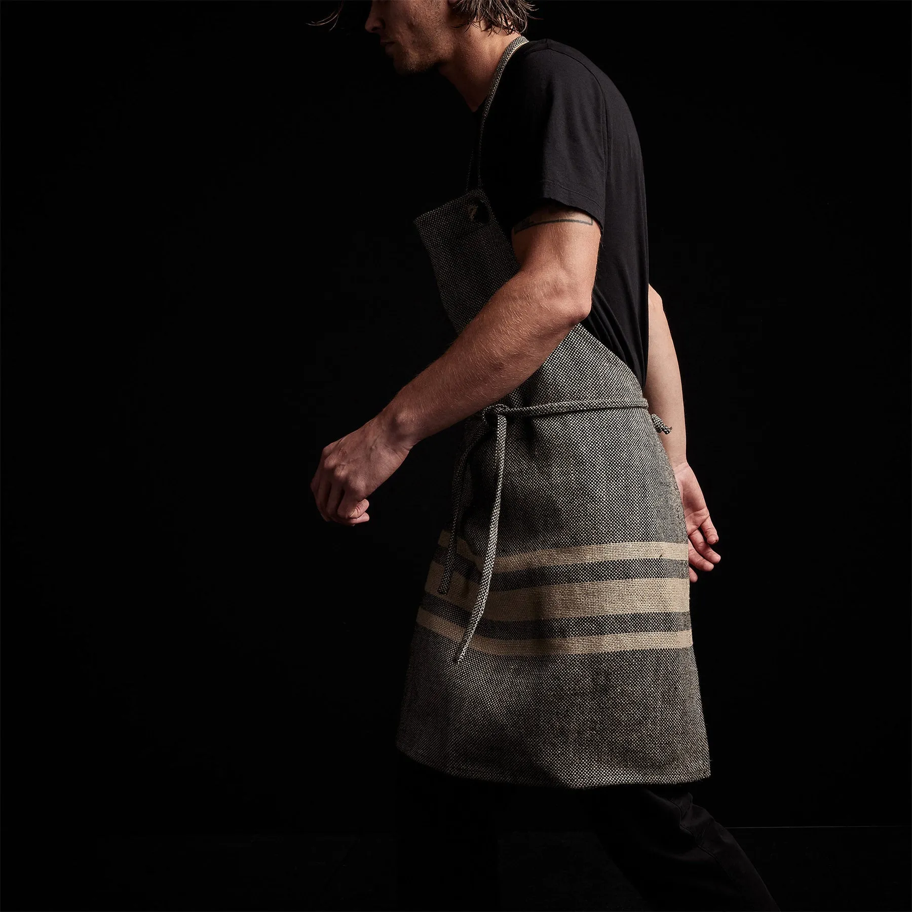 Heavy Triple Stripe Apron - Black/Beige