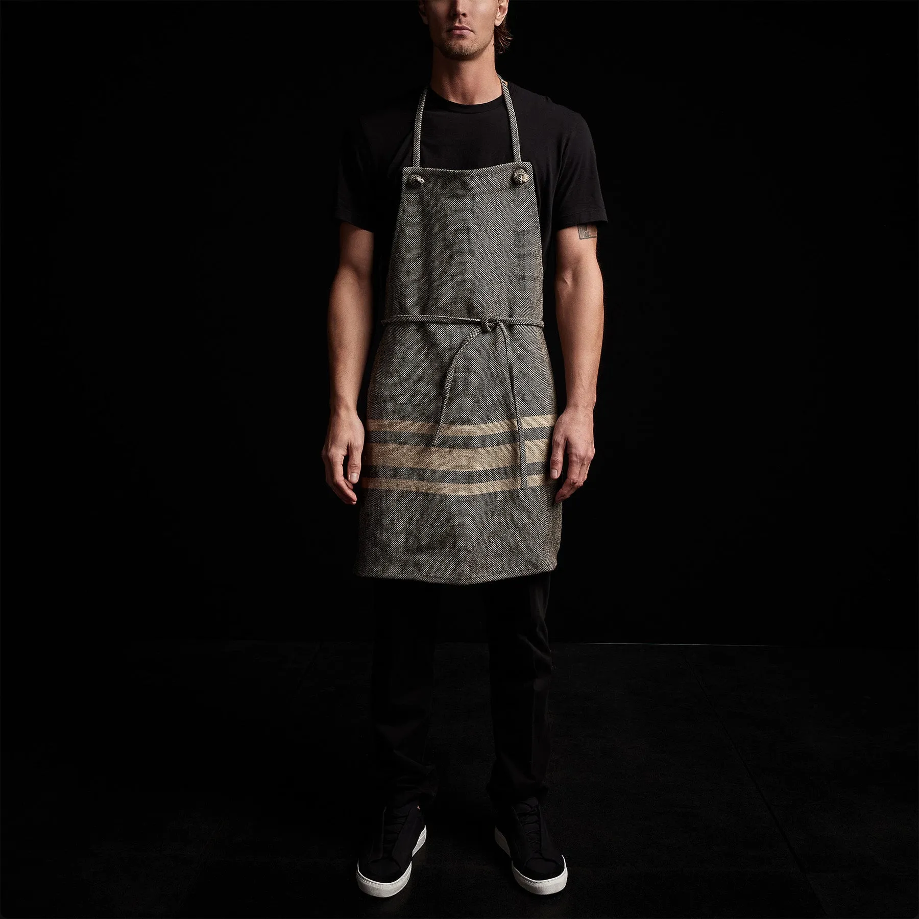 Heavy Triple Stripe Apron - Black/Beige