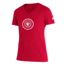 Ladies Indiana Hoosiers Adidas V-Neck Victory Blend T-Shirt