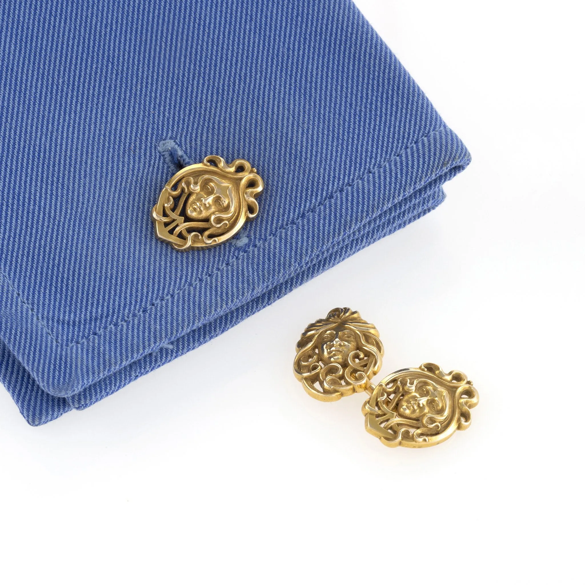 Male and Female Gold Portrait Cuff Links