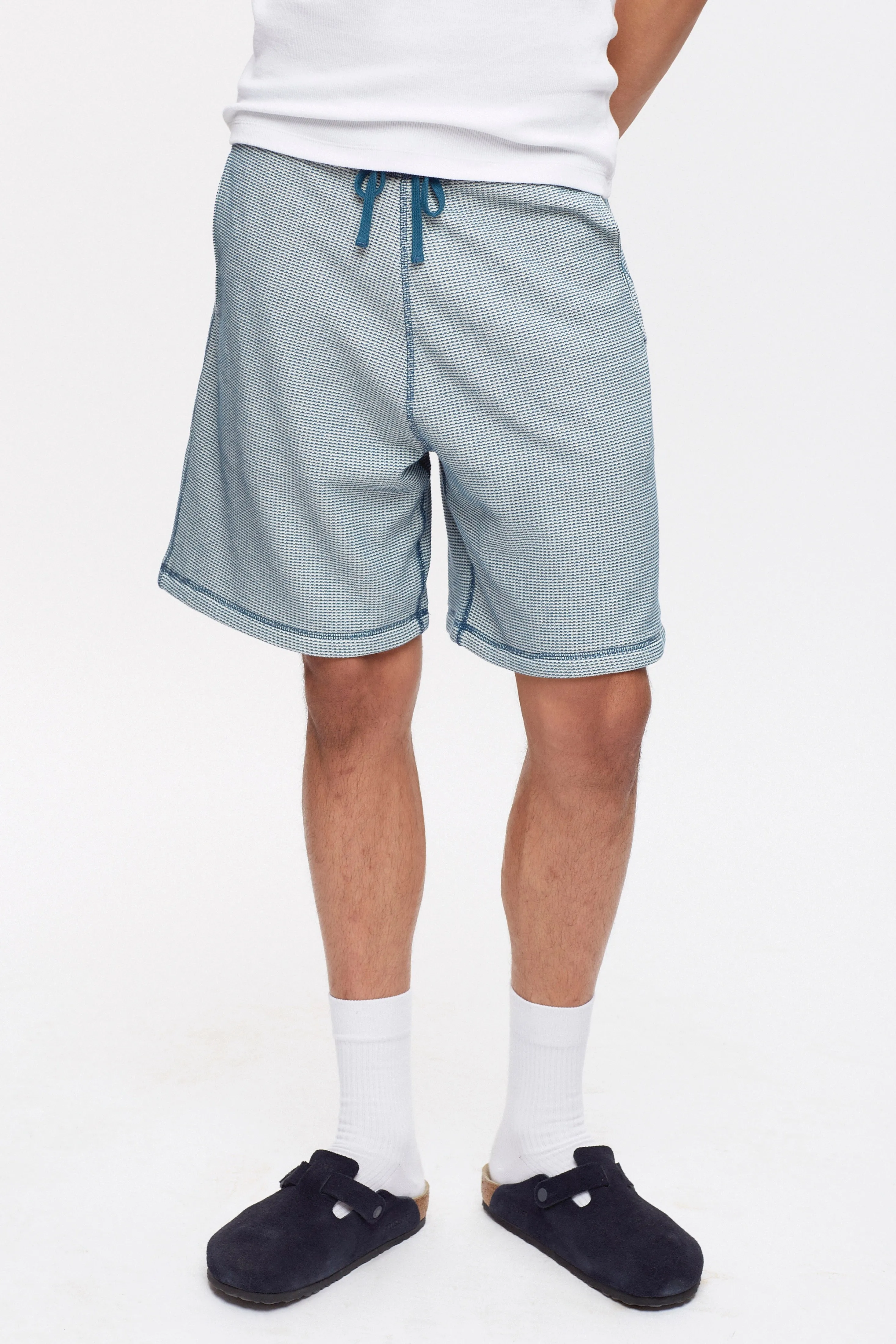 Men's Atlas 2-Tone Waffle Short in Marshmallow/Marine Blue