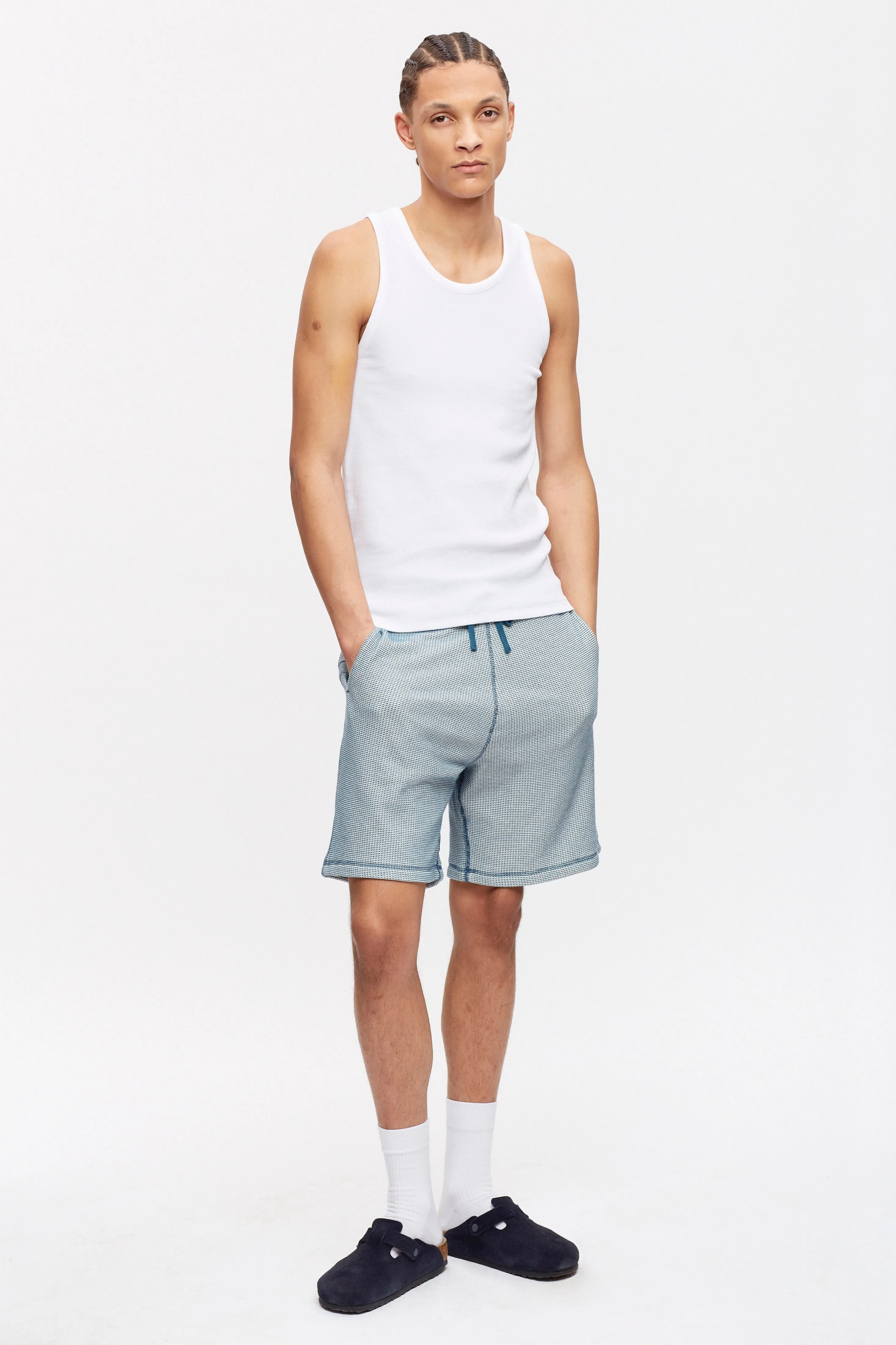 Men's Atlas 2-Tone Waffle Short in Marshmallow/Marine Blue