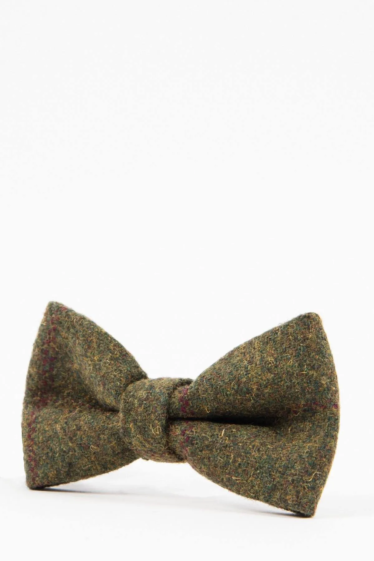 MITCHELL - Tweed Olive Green Wine Check Bow Tie