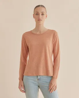 Priya Long Sleeve Linen Jersey Top - Rust