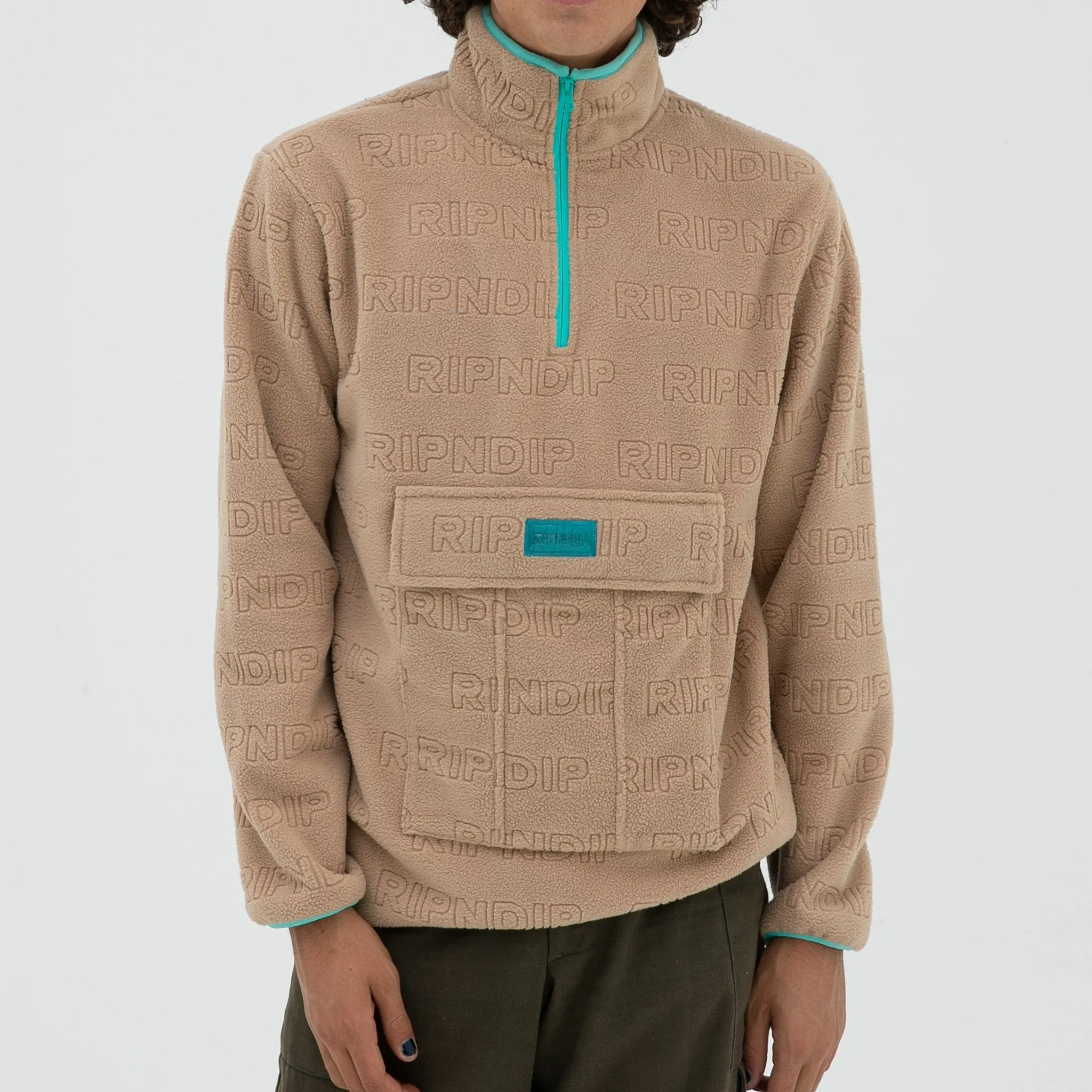 Repeat Brushed Fleece 3/4 Zip Sweater (Natural)