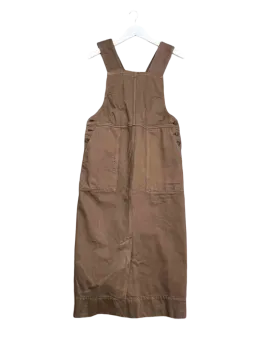 Size 8 - Toast Brown Side Button Organic Denim Pinafore Midi Dress