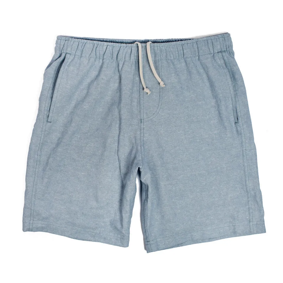 Sun Bleached Indigo Linen and Cotton Leisure Shorts