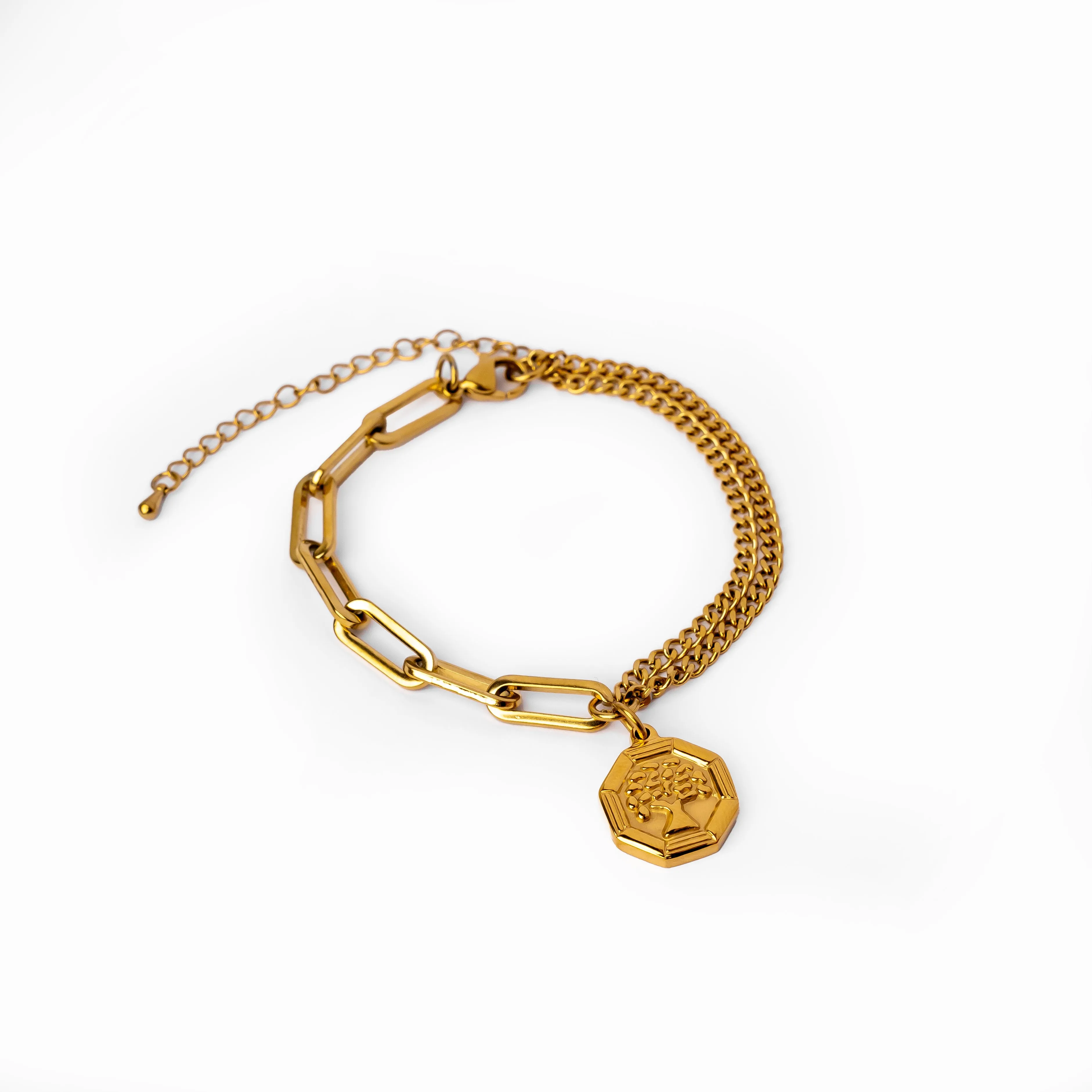 Tree Of Life Contrast Clip Pendant Bracelet - Gold